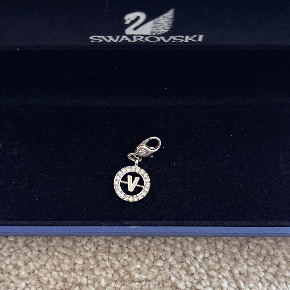 Swarovski Silver Letter V Charm
